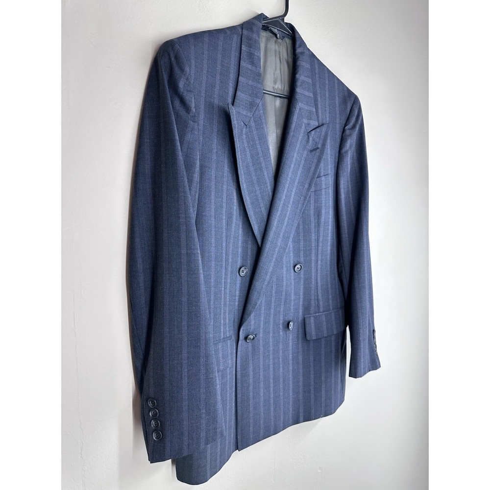 VTG 80s Alexander Julian SIZE 12 Pinstripe Navy Double Breasted 100% Wool USA - Picture 2 of 16